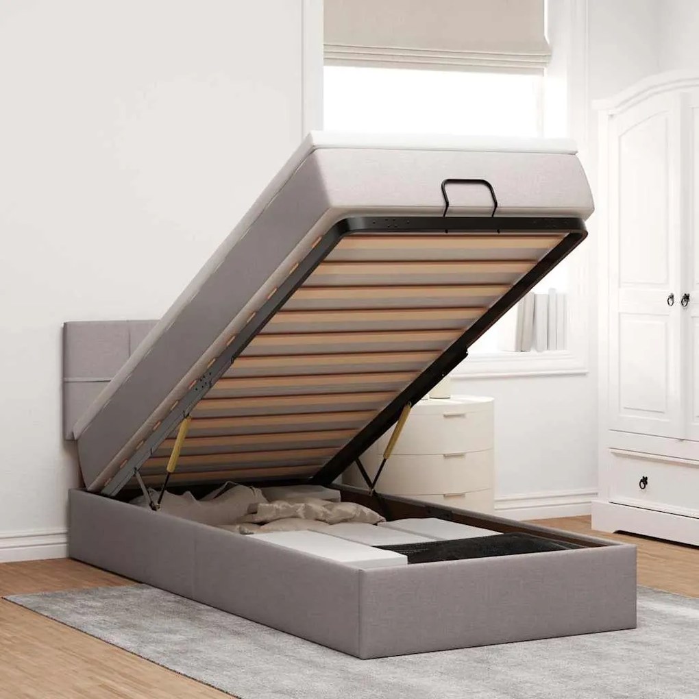 vidaXL Cama otomana com colchão 100x200 cm tecido cinza