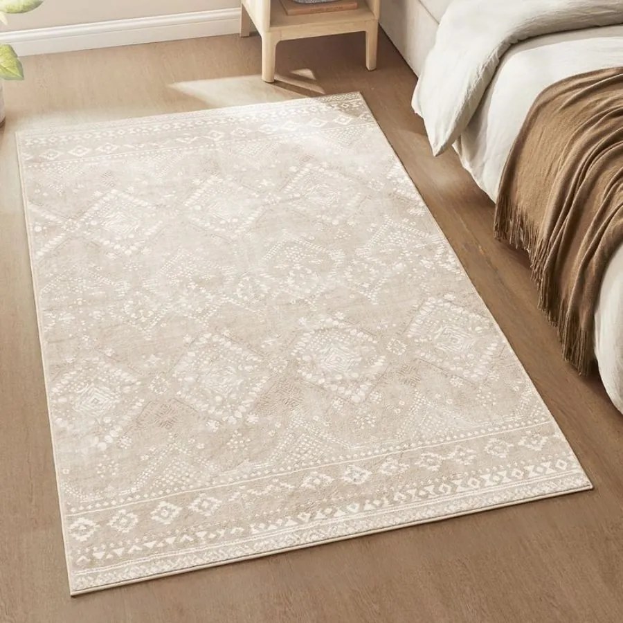 Tapete boho 120 x 170 cm elegante para uma decoração acolhedora da sala de estar bege cappuccino