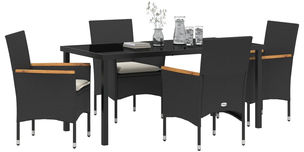 Conjunto de Jantar para Jardim de 5 Peças com Almofadas Rattan Preto v