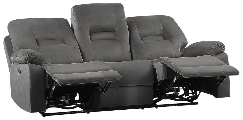 Sofá reclinável de 3 lugares veludo cinzento escuro com LED e entrada USB BERGEN Beliani