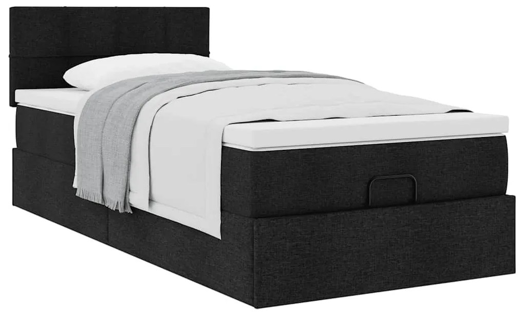 Cama otomana com colchão 100x200 cm tecido preto