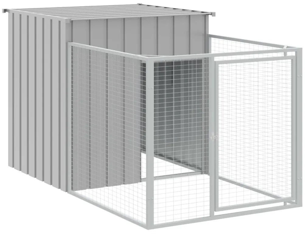 Casota cães c/ parque 110x1221x110 cm aço galvaniz. cinza-claro