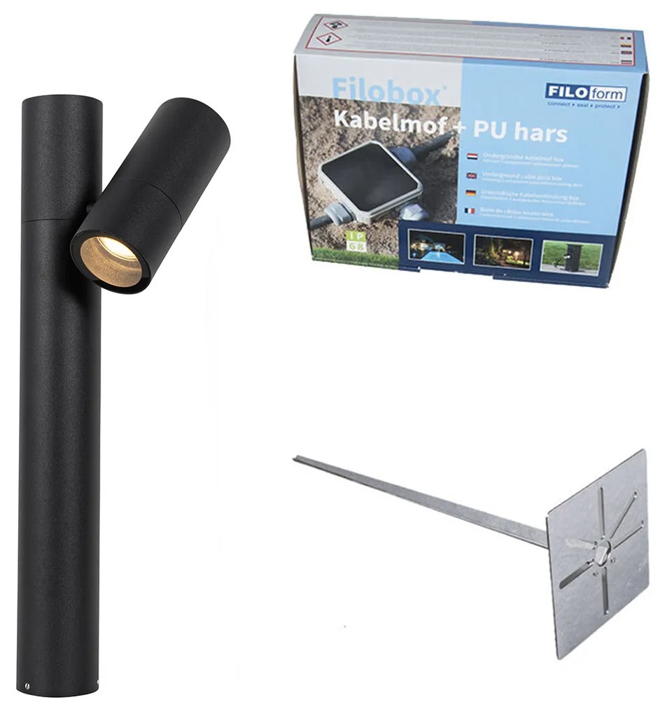 Candeeiro de exterior preto com estaca de terra e prensa-cabos 50cm IP44 - Solo Deluxe