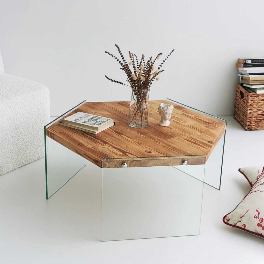 Mesa de Café Hexagon – Cor Carvalho – 80x35x70 cm
