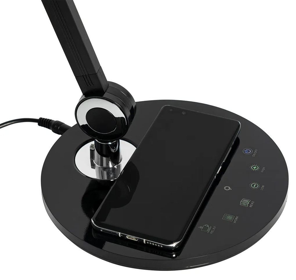 Candeeiro de mesa design preto com LED, toque e carregamento por indução - Don Moderno