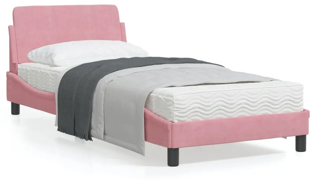 vidaXL Estrutura cama c/ cabeceira sem colchão 90x190 cm veludo rosa