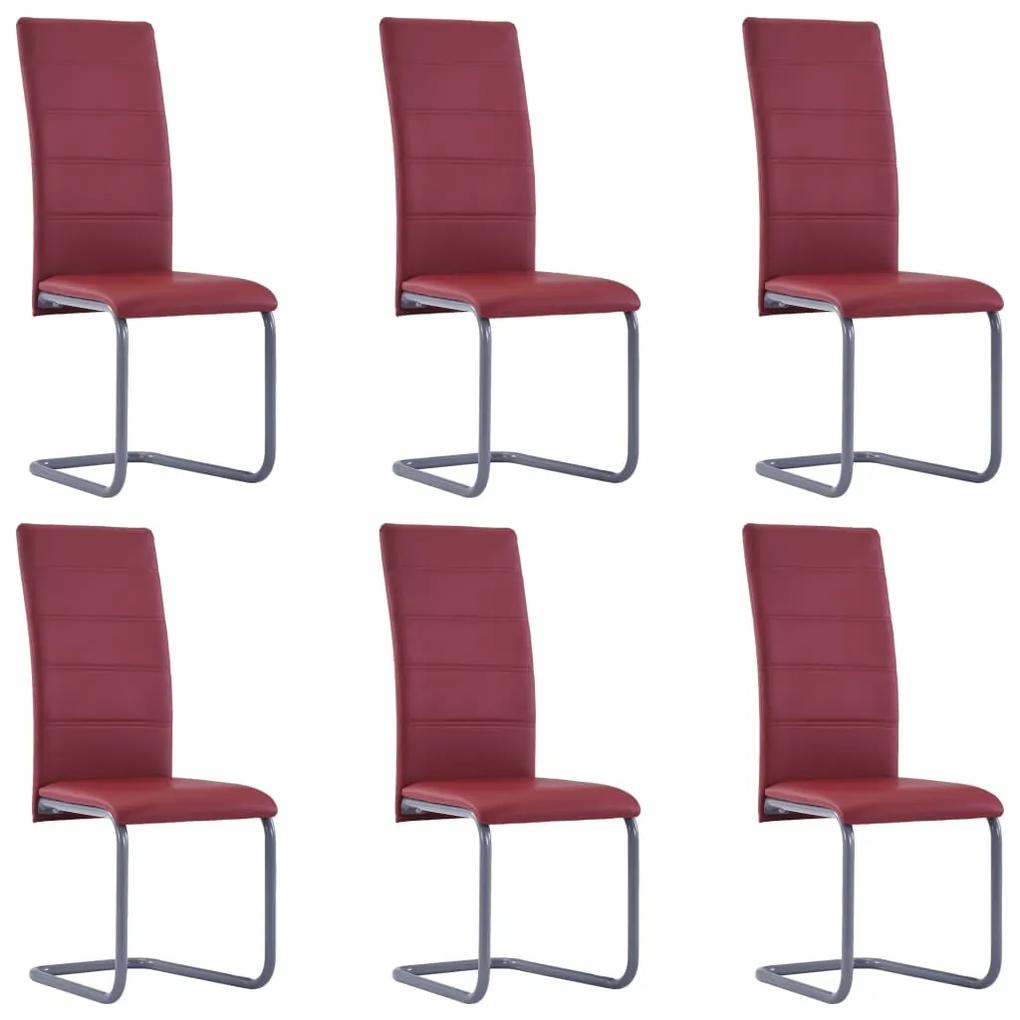 278098 vidaXL Cadeiras de jantar cantilever 6 pcs couro artificial vermelho