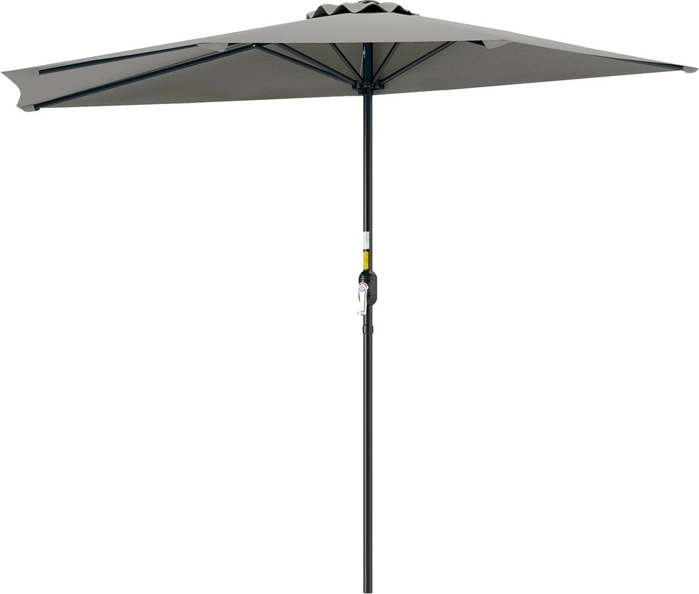 Outsunny Guarda-sol de Parede Meia-Lua Economizador de Espaço com Abertura por Manivela, 2.7x2.4 m, Cinza Claro | Aosom Portugal