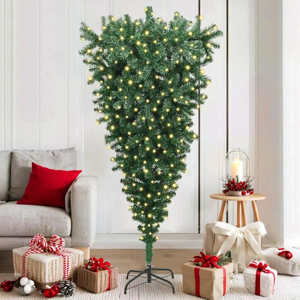 vidaXL Árvore de Natal Artificial Pré-iluminada de Cima para Baixo PVC