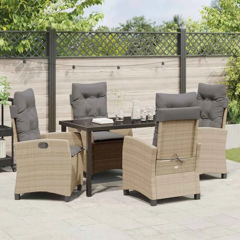 Conjunto de Jantar de Jardim de 5 Peças com Almofadas - Rattan Poliést