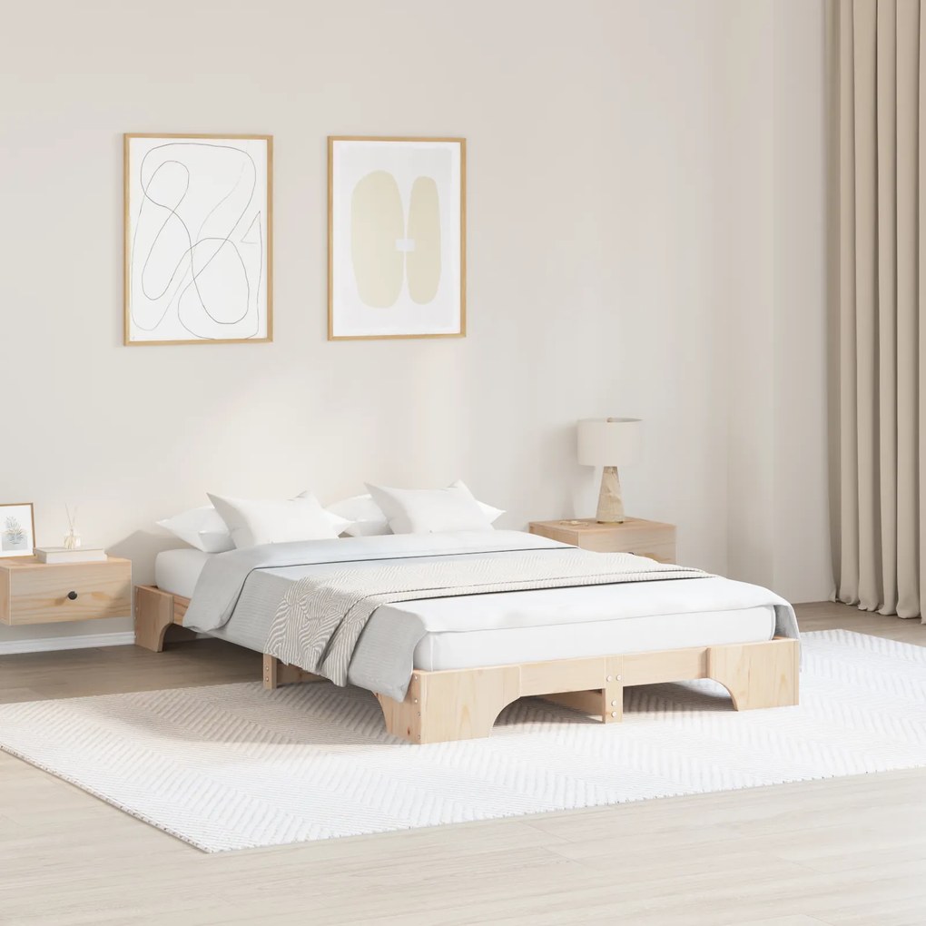 vidaXL Estrutura de Cama Natural Madeira de Pinho Maciço 140 x 190 cm