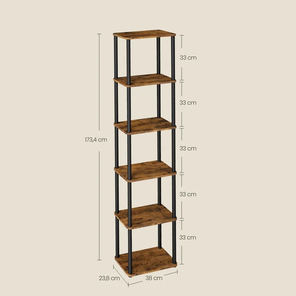 Estante com seis níveis 23,8 x 38 x 173,4 cm e montagem sem ferramentas castanho-preto