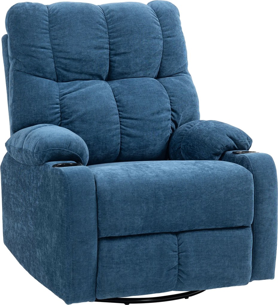 HOMCOM Poltrona relax com apoio para pés, poltrona reclinável, giratória, até 150 kg, estrutura em aço, 88x96x108cm, azul escuro | Aosom Portugal