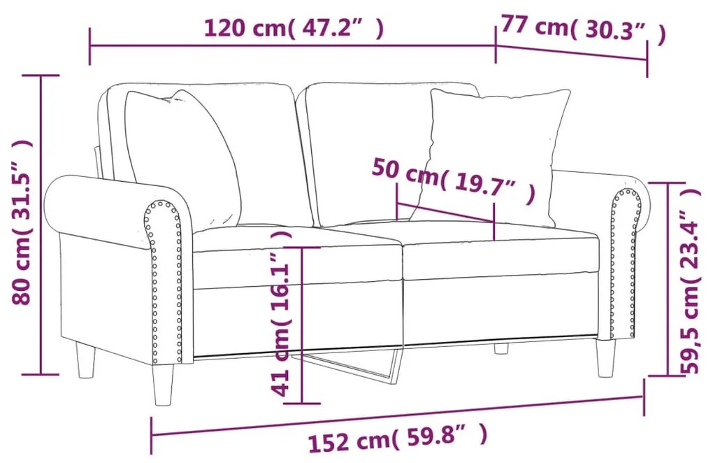 Sofá 2 lugares + almofadas decorativas 120cm veludo cinza-claro