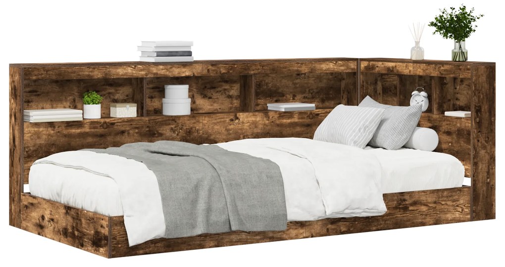 Cama com Estante Carvalho Enfumaçado 90x200 cm Madeira Engenharia