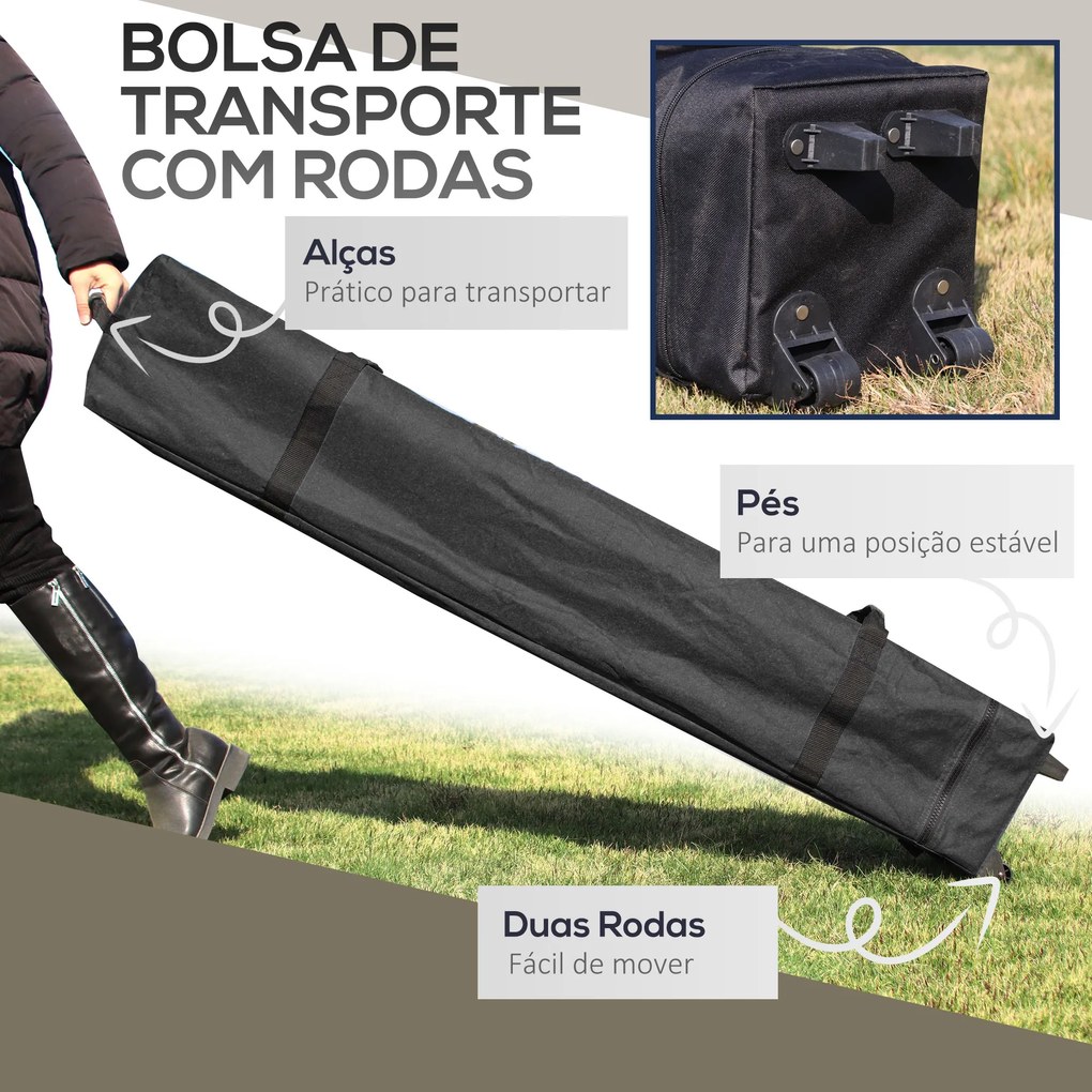 Outsunny Tenda Dobrável Pop-UP 3,92x3,92x2,83m Tenda de Jardim com Altura Ajustável Proteção UV50+ Teto Duplo Rede Mosquiteira e Bolsa de Transporte com Rodas para Festas Campismo Bege