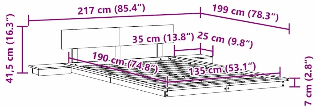 Estrutura de Cama de Chão com Mesas de Cabeceira Branca 135x190cm Made