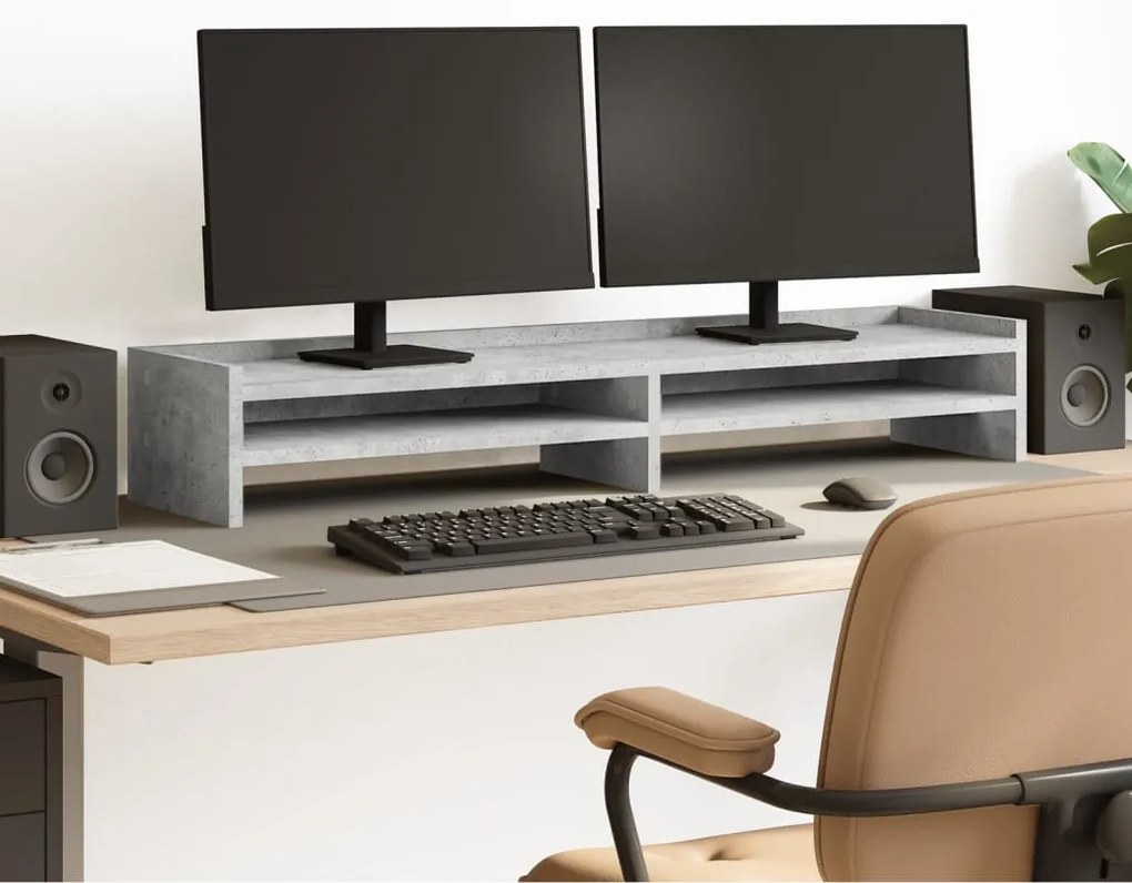 vidaXL Suporte monitor 100x24x16 cm derivados madeira cinzento cimento
