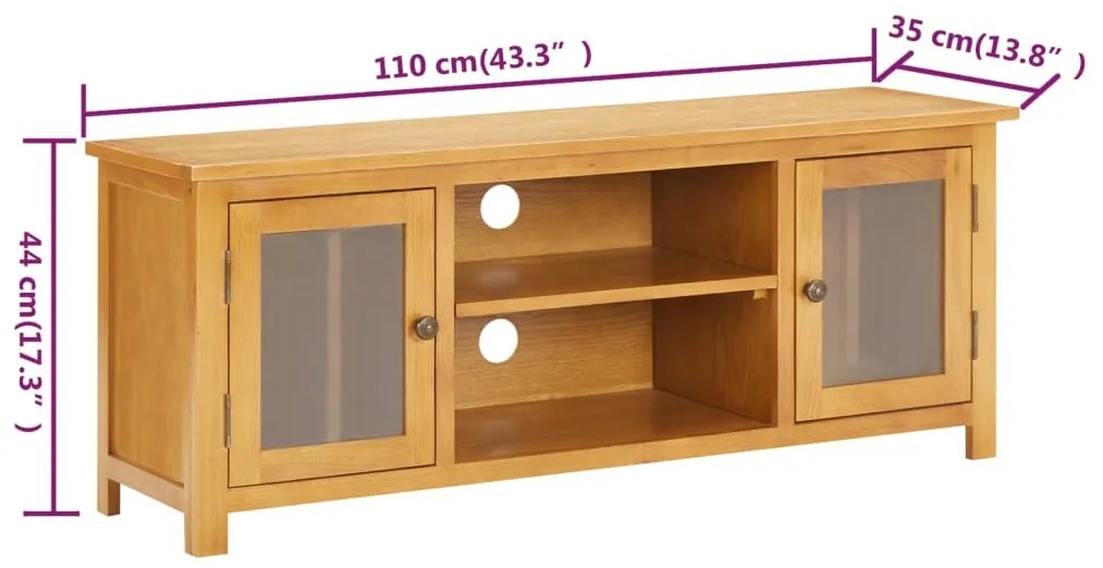 Móvel de TV 110x35x44 cm madeira de carvalho maciça