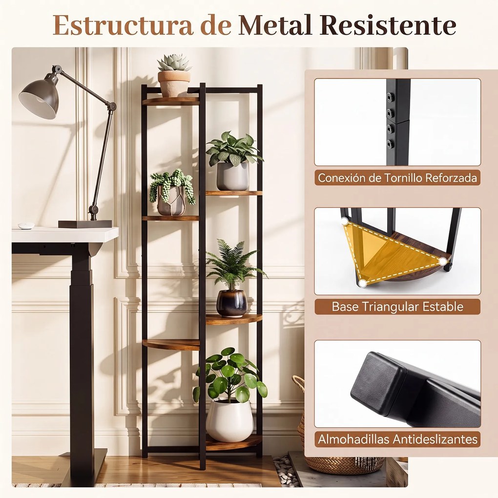 Suporte para Plantas, 42 x 22 x 136 cm, 6 Níveis em Madeira e Metal, Castanho