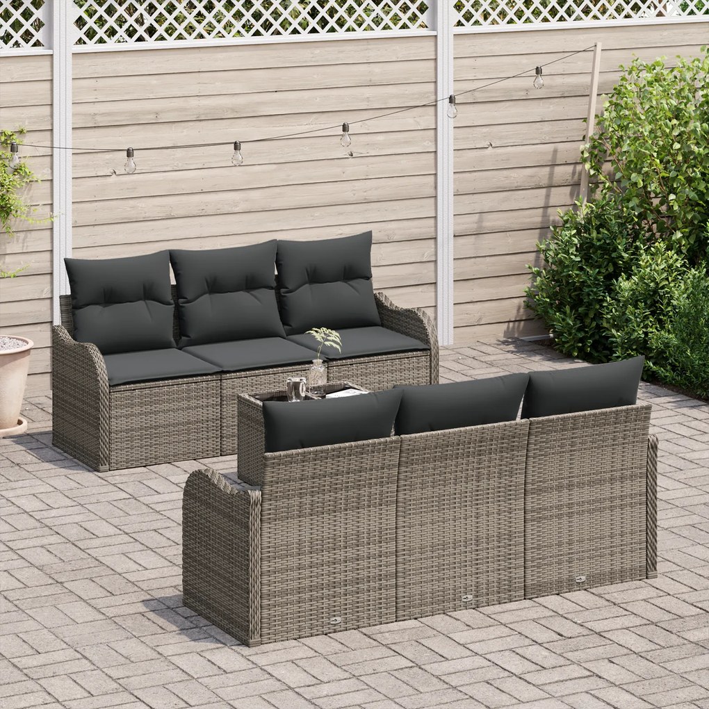 Conjunto de Sofá de Jardim vidaXL de 7 Peças com Almofadas Cinzento Ra