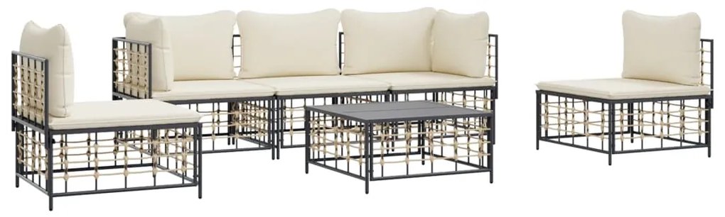 6 pcs conjunto lounge de jardim c/ almofadões vime PE antracite