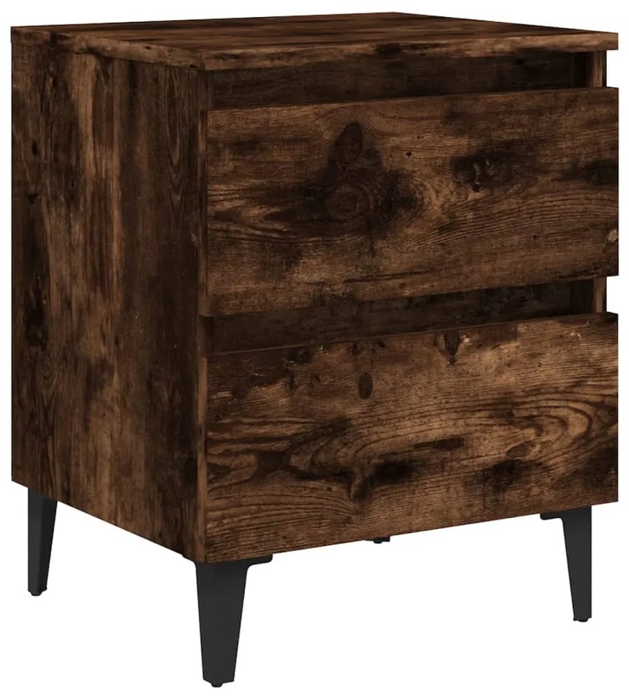 Mesas cabeceiras pernas metal 2pcs 40x35x50cm carvalho fumado