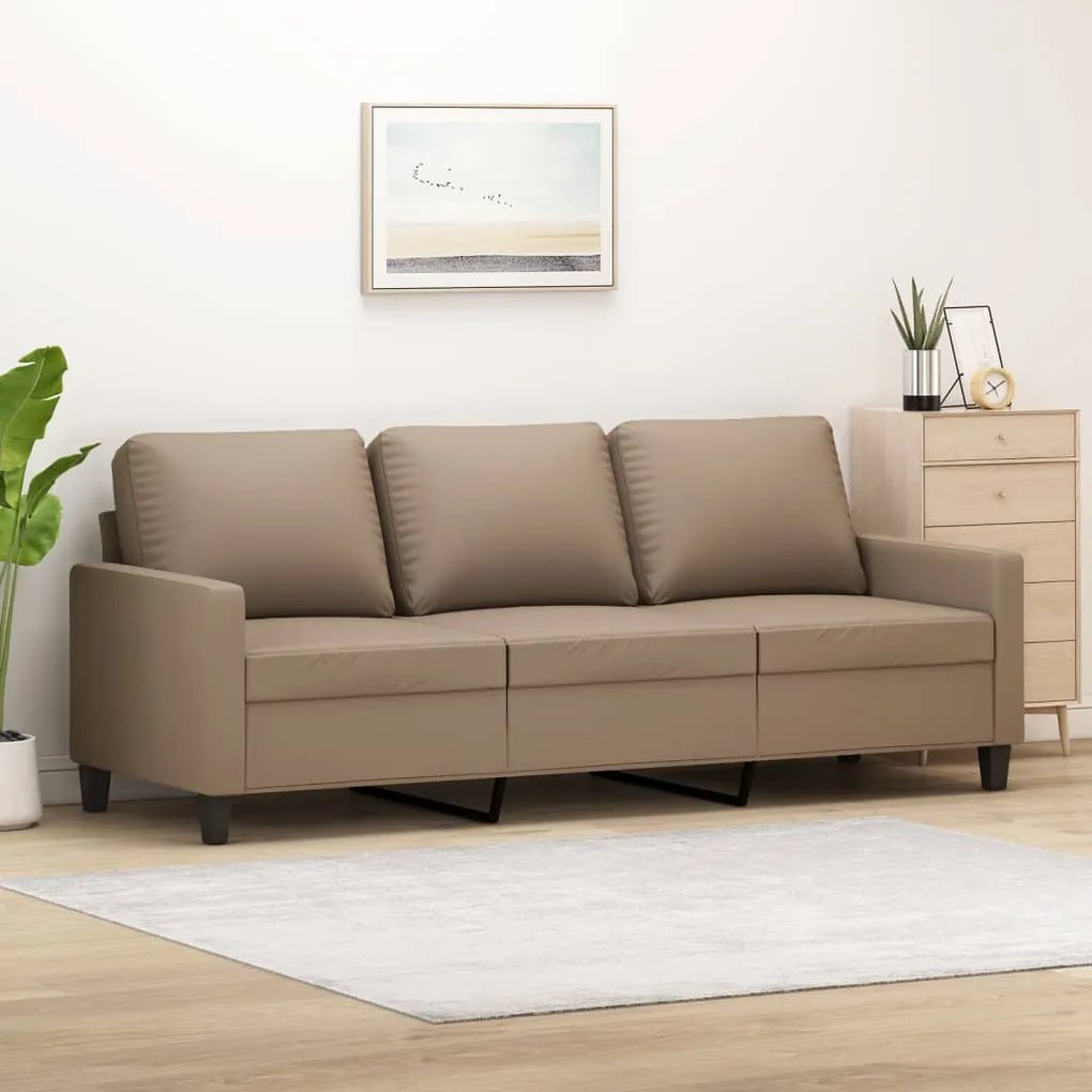 Sofá de 3 lugares 180 cm couro artificial cor cappuccino