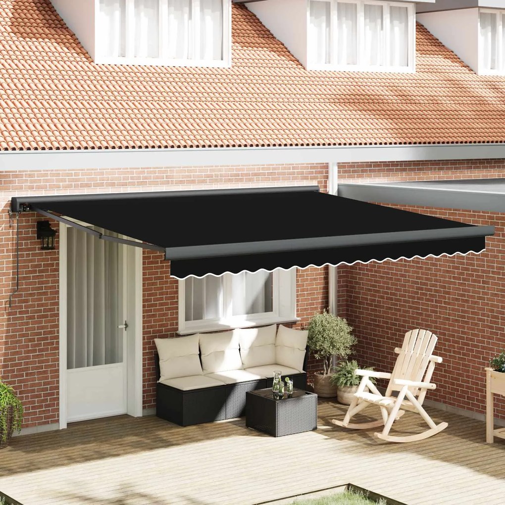 vidaXL Toldo Retrátil Manual Preto 400 × 300 cm Tecido, Metal