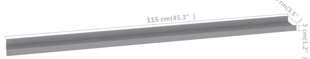Prateleiras de parede 2 pcs 115x9x3 cm cinzento