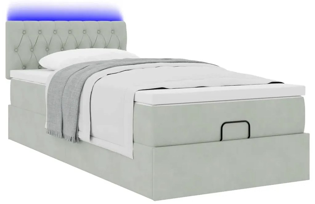 Estrutura cama otomana colchão 90x200 cm veludo cinzento claro