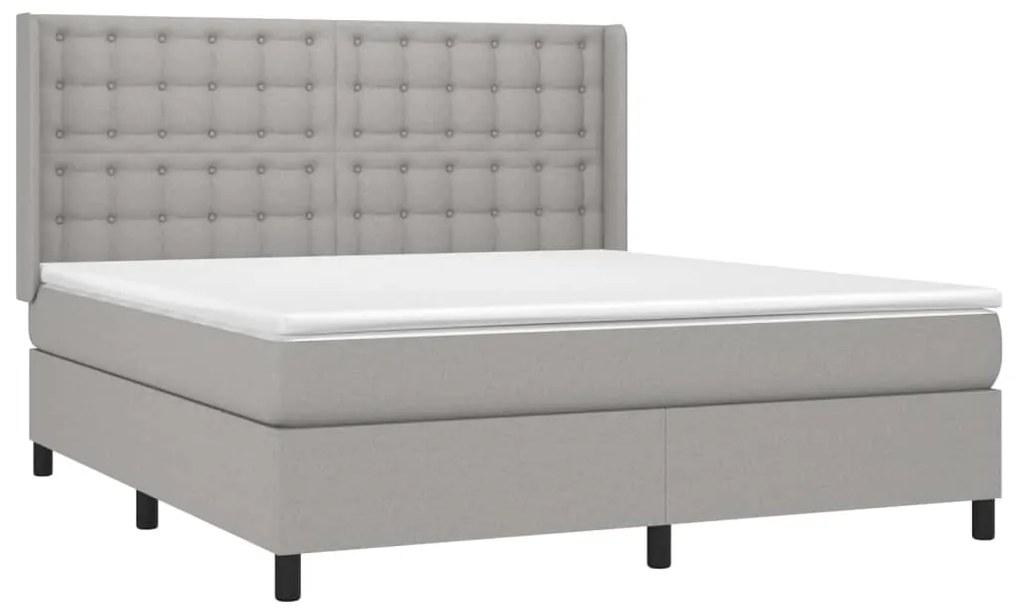 Cama box spring c/ colchão e LED 160x200 cm tecido cinza-claro