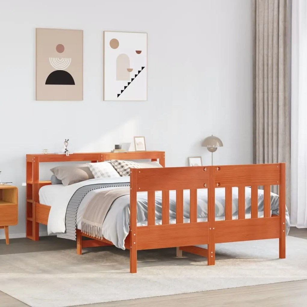 Cama sem colchão 120x190 cm madeira pinho maciça castanho-mel