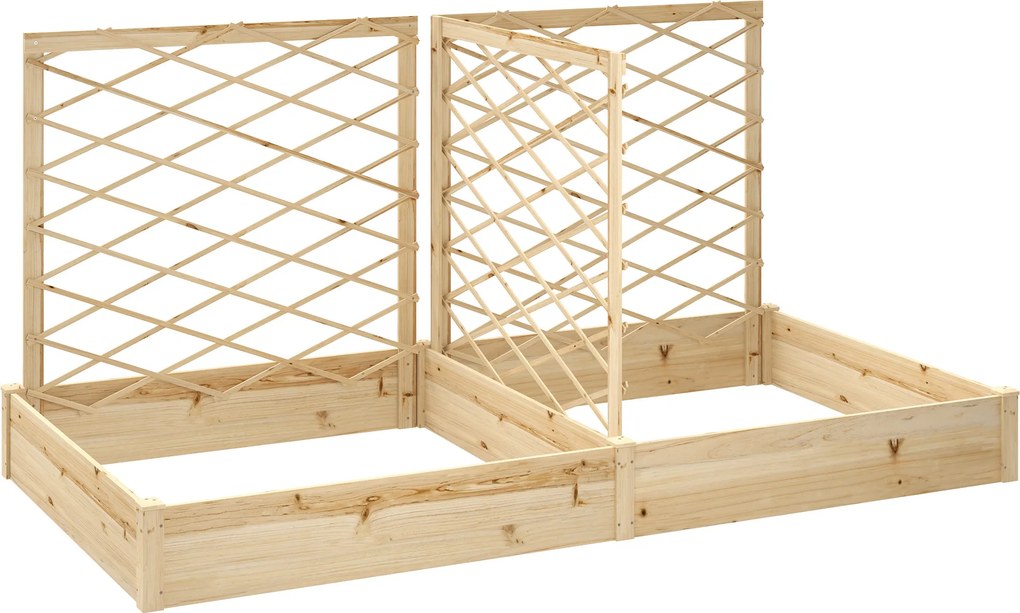 Floreira com 3 treliças modulares, floreira de madeira 222 x 114 x 109 cm, com acabamento em madeira natural