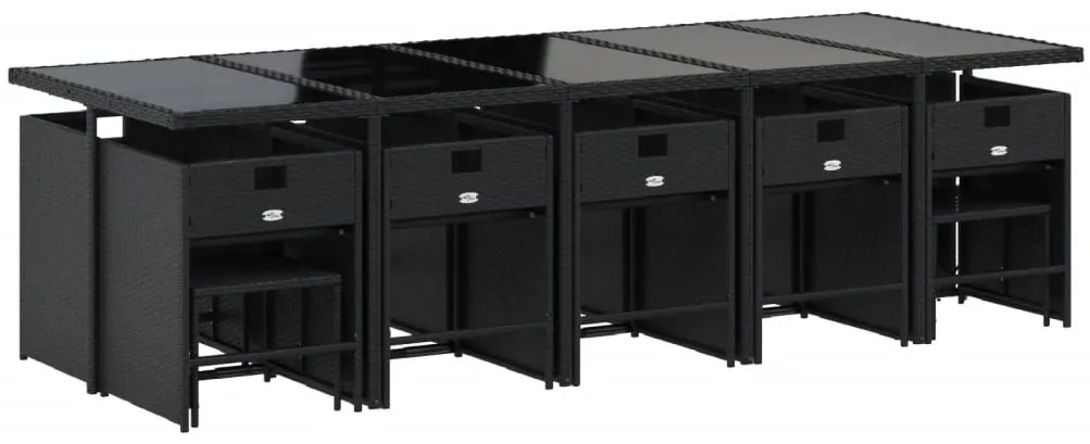 15 pcs conjunto de jantar p/jardim com almofadões vime PE preto
