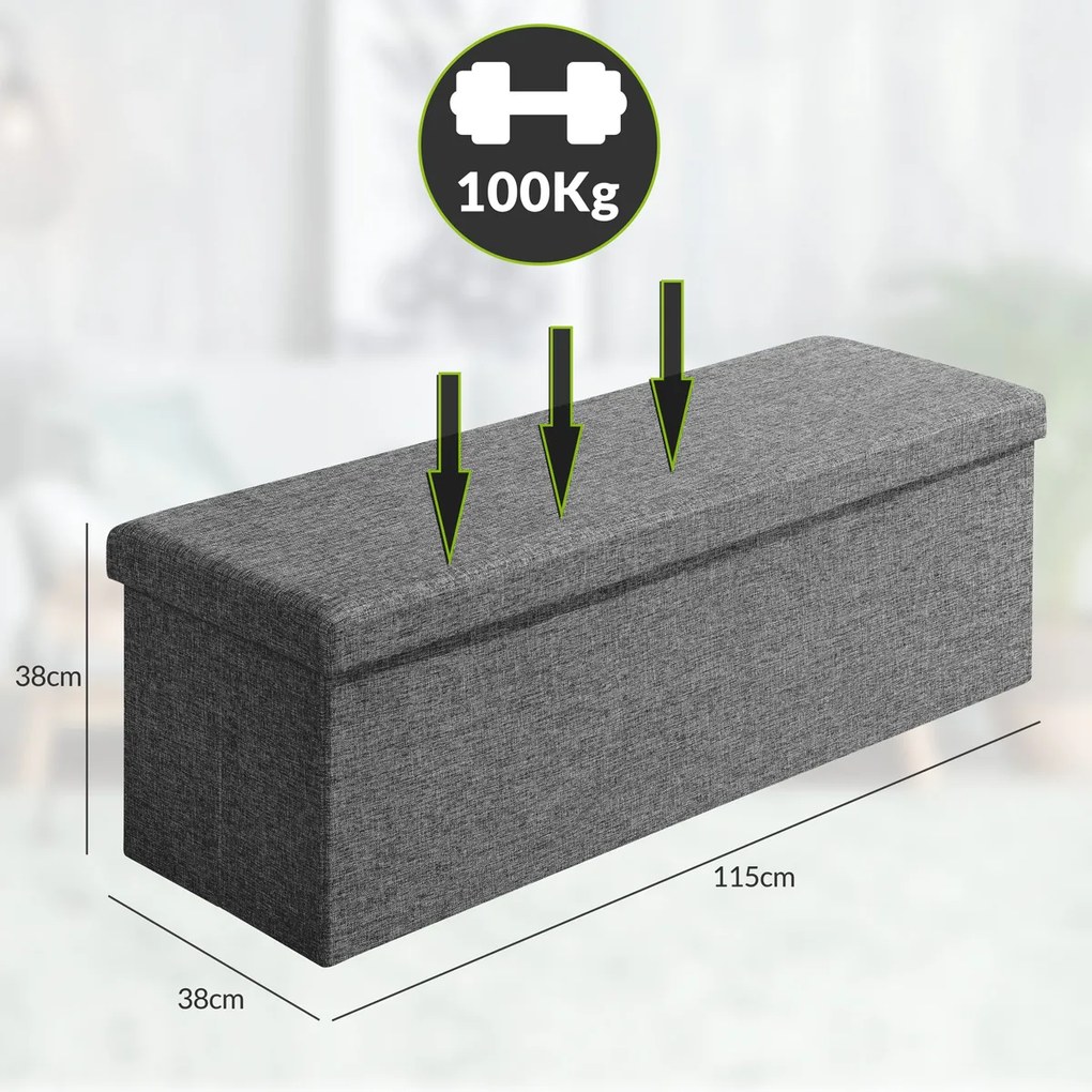 Banco com espaço de armazenamento 115x38x38cm dobrável cinza escuro