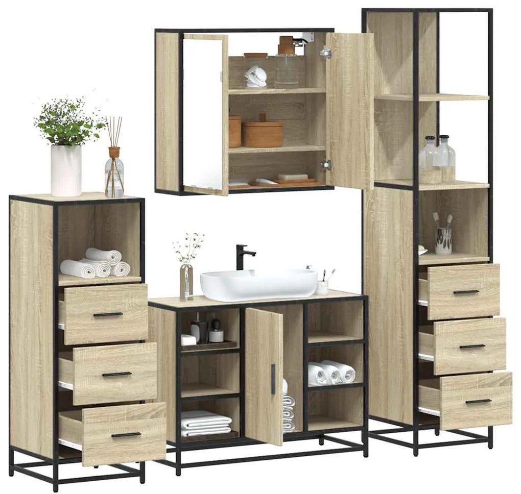 vidaXL 4 pcs conj. móveis casa banho derivados madeira carvalho sonoma