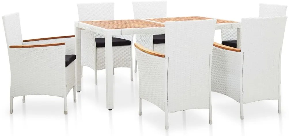 7 pcs conjunto de jantar para exterior vime PE branco