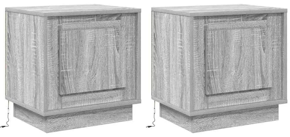 Gavetas de Cabeceira com Luzes LED 2 pcs Cinza Sonoma 44x34,5x45 cm