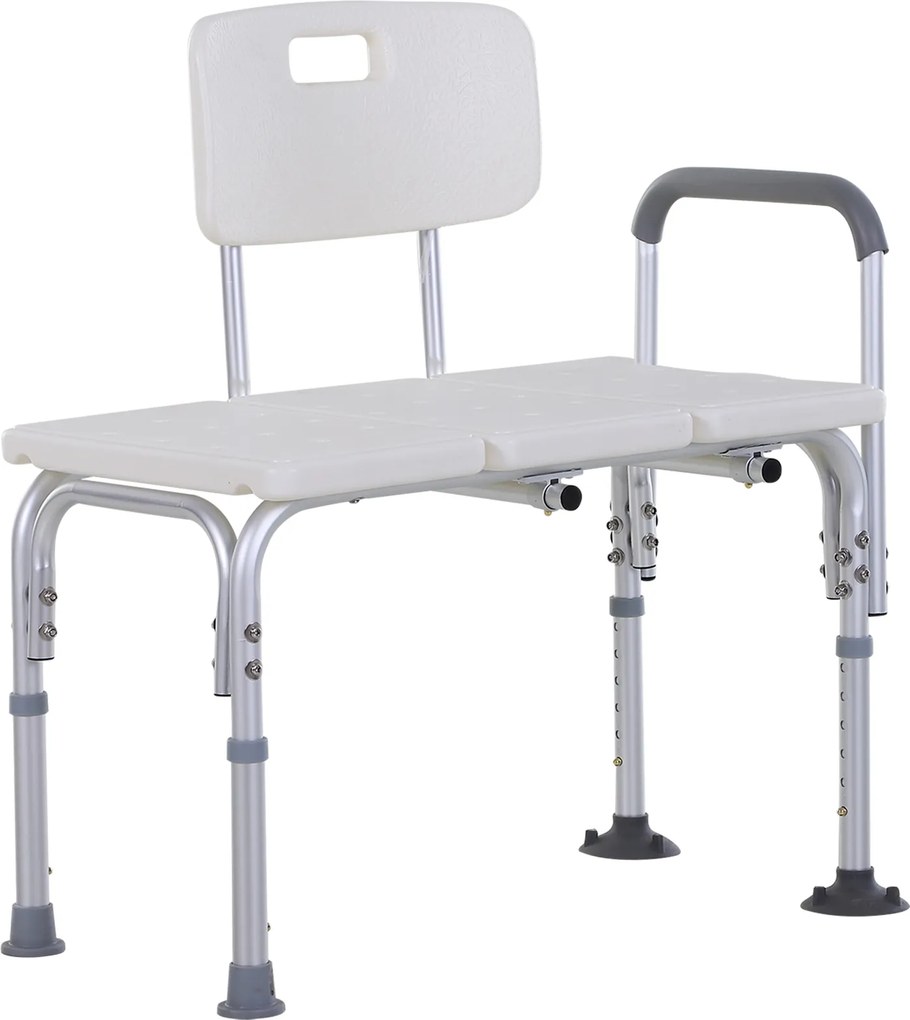 Banco de duche com encosto ergonómico, altura ajustável, pés antiderrapantes, assento amplo, carga máxima de 136 kg, 74 x 53 x 80-92 cm, branco