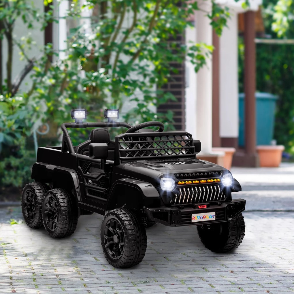 Carro elétrico para crianças, buggy elétrico para crianças, 2 motores, 12 V, 3 velocidades, reboque traseiro, 122 L x 62,5 L x 65 A cm, preto FR