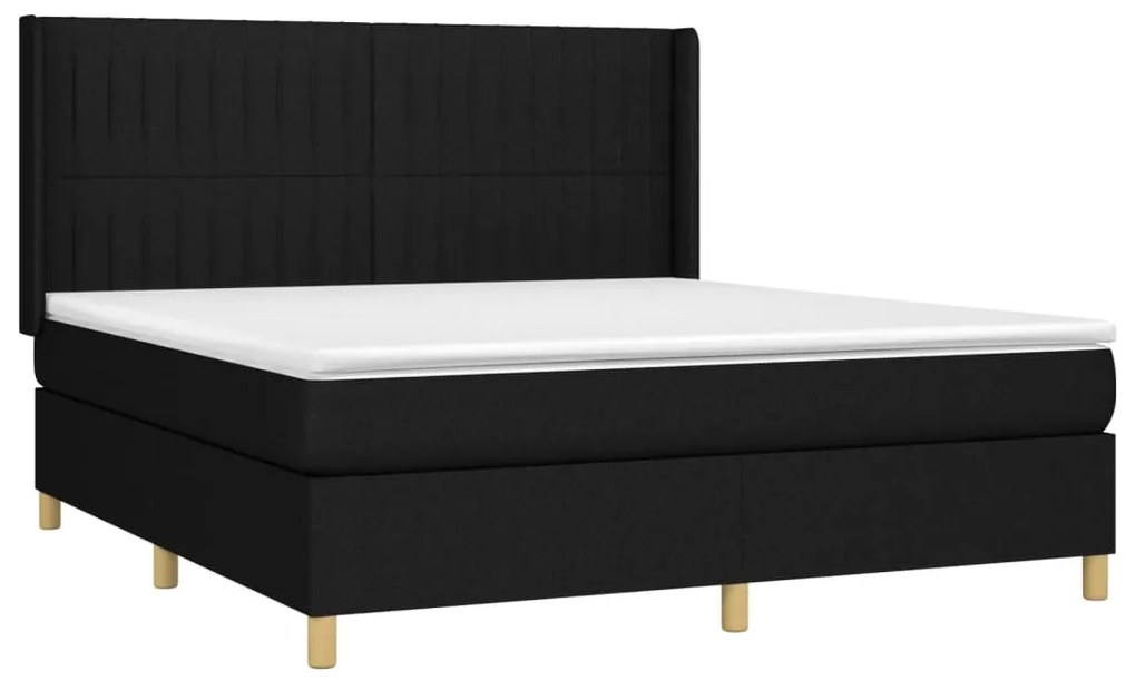 Cama box spring c/ colchão e LED 180x200 cm tecido preto