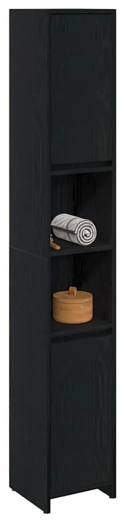 Armário de Banheiro vidaXL Preto Carvalho 30x30x183,5 cm Madeira engen