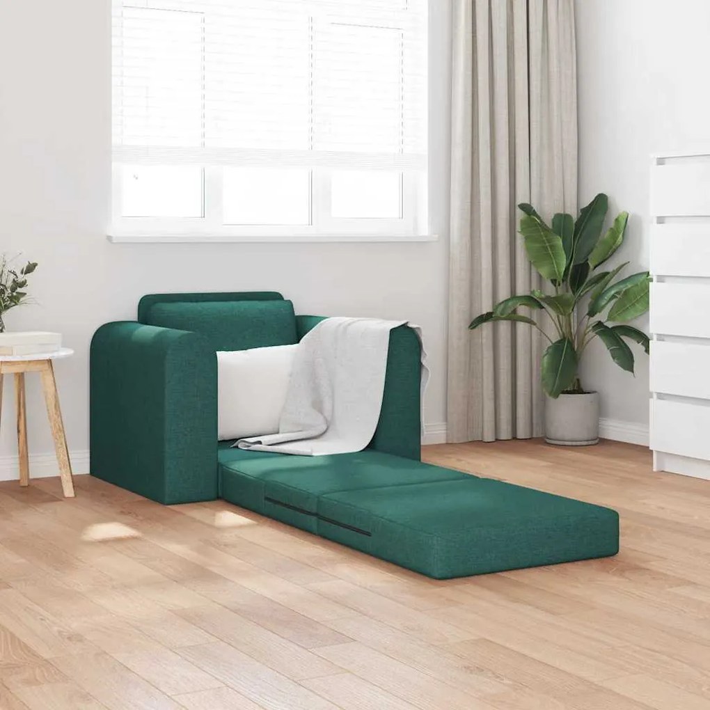 Sofá Cama de Chão 2-em-1 Verde Escuro 98x71x83 cm Tecido