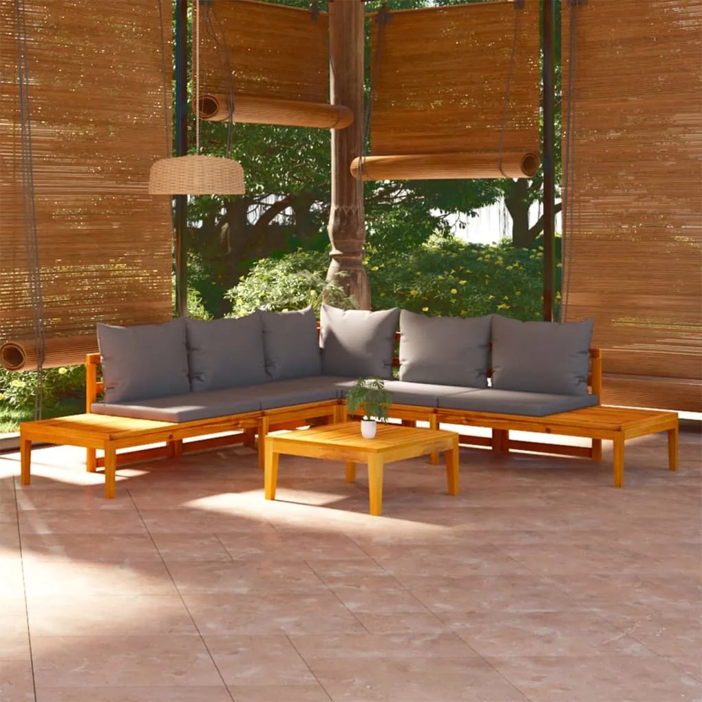 vidaXL 4 pcs conj. lounge de jardim c/ almofadões cinza-escuro acácia