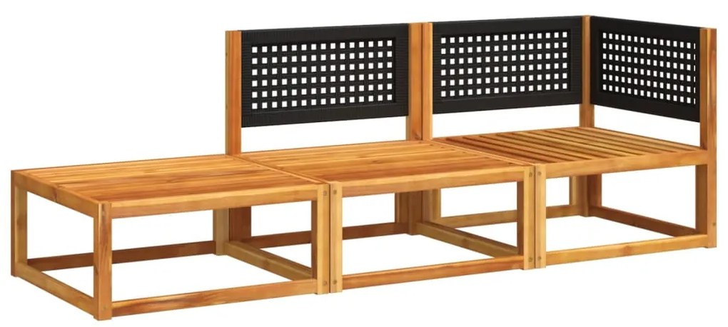 3 pcs conjunto de sofás de jardim com almofadões acácia maciça