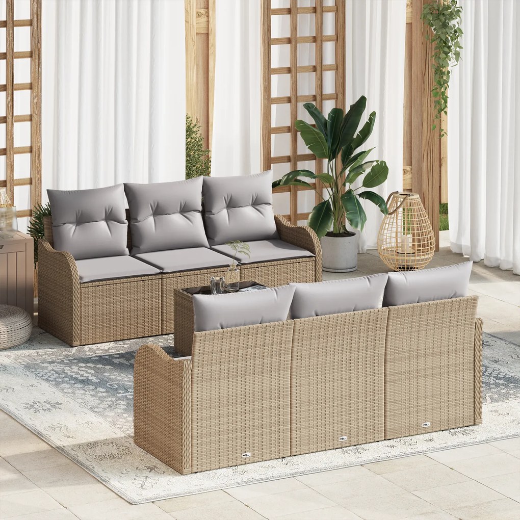 Conjunto de Sofá de Jardim vidaXL de 7 Peças com Almofadas de Polirata