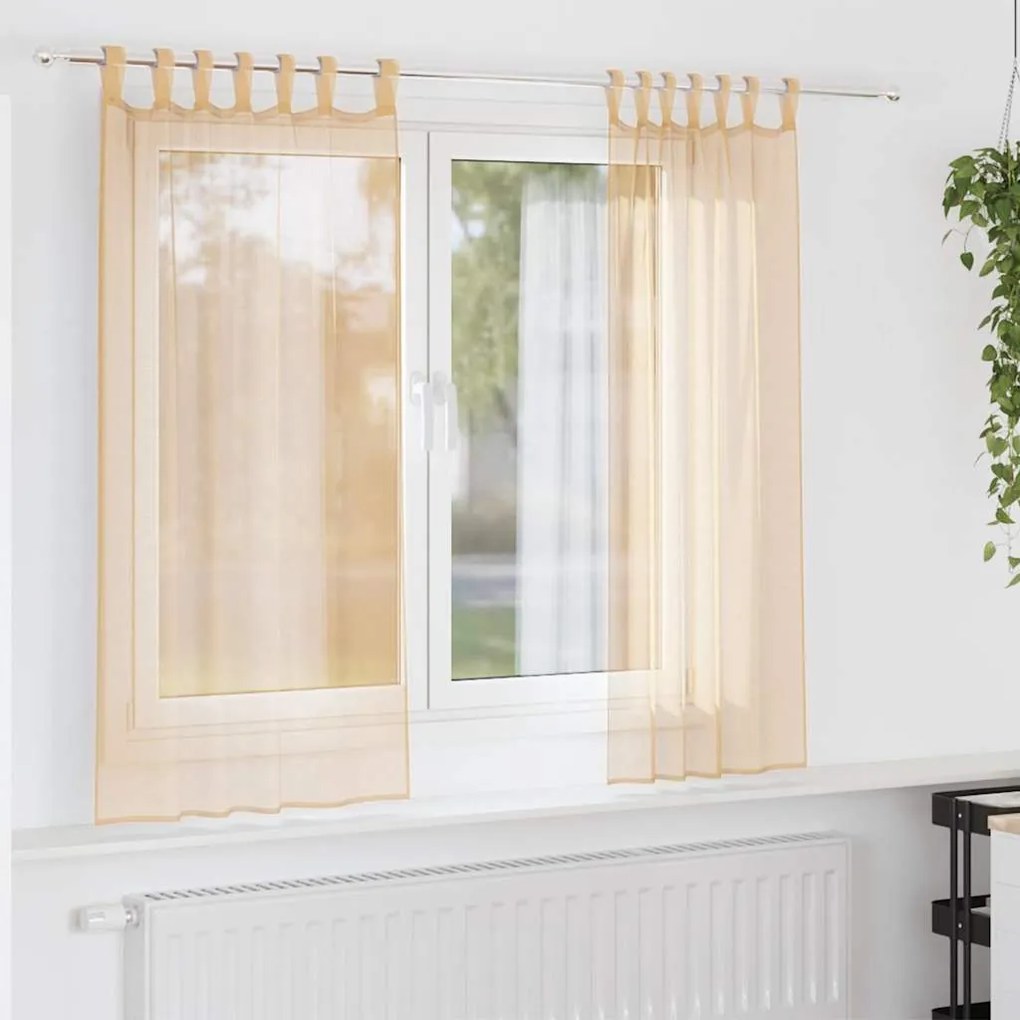Cortinas de voile com laços 2 pcs areia 140x175 cm