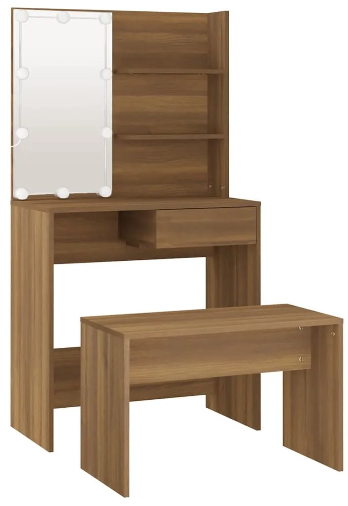 Conjunto toucador com LEDs madeira processada sonoma castanho