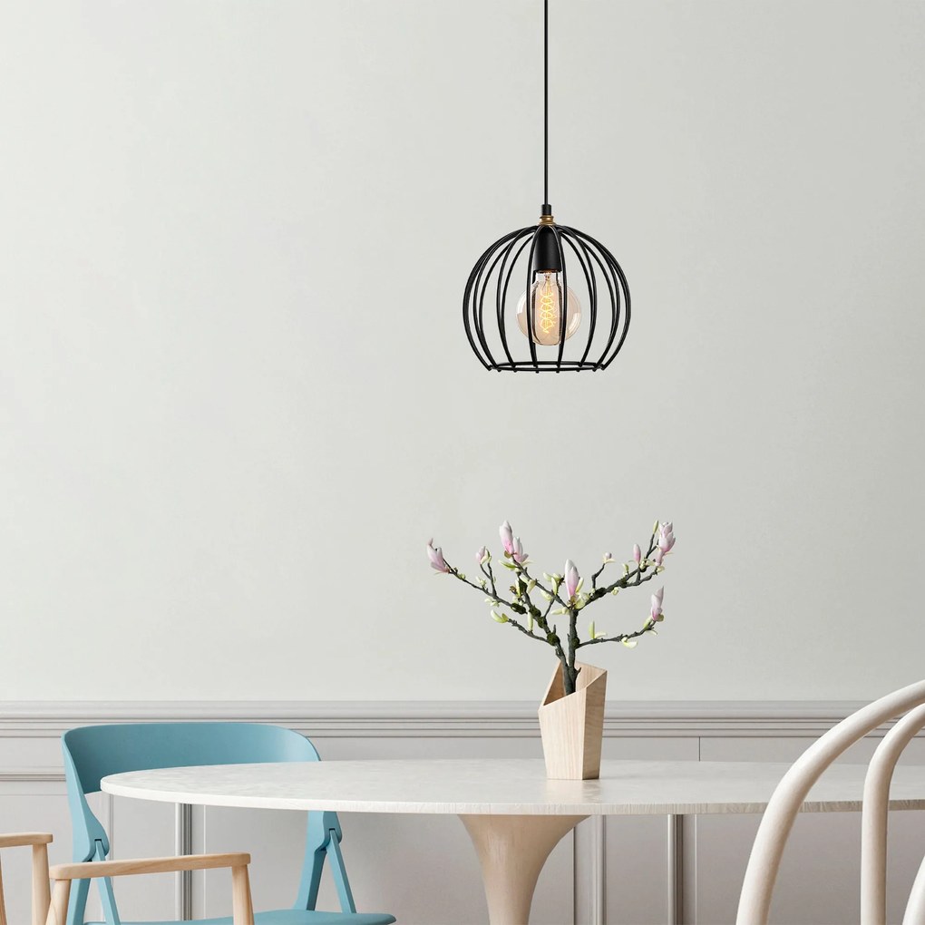 Candeeiro de Teto Teltrio – Preto e Dourado – 25 x 25 x 36-116 cm
